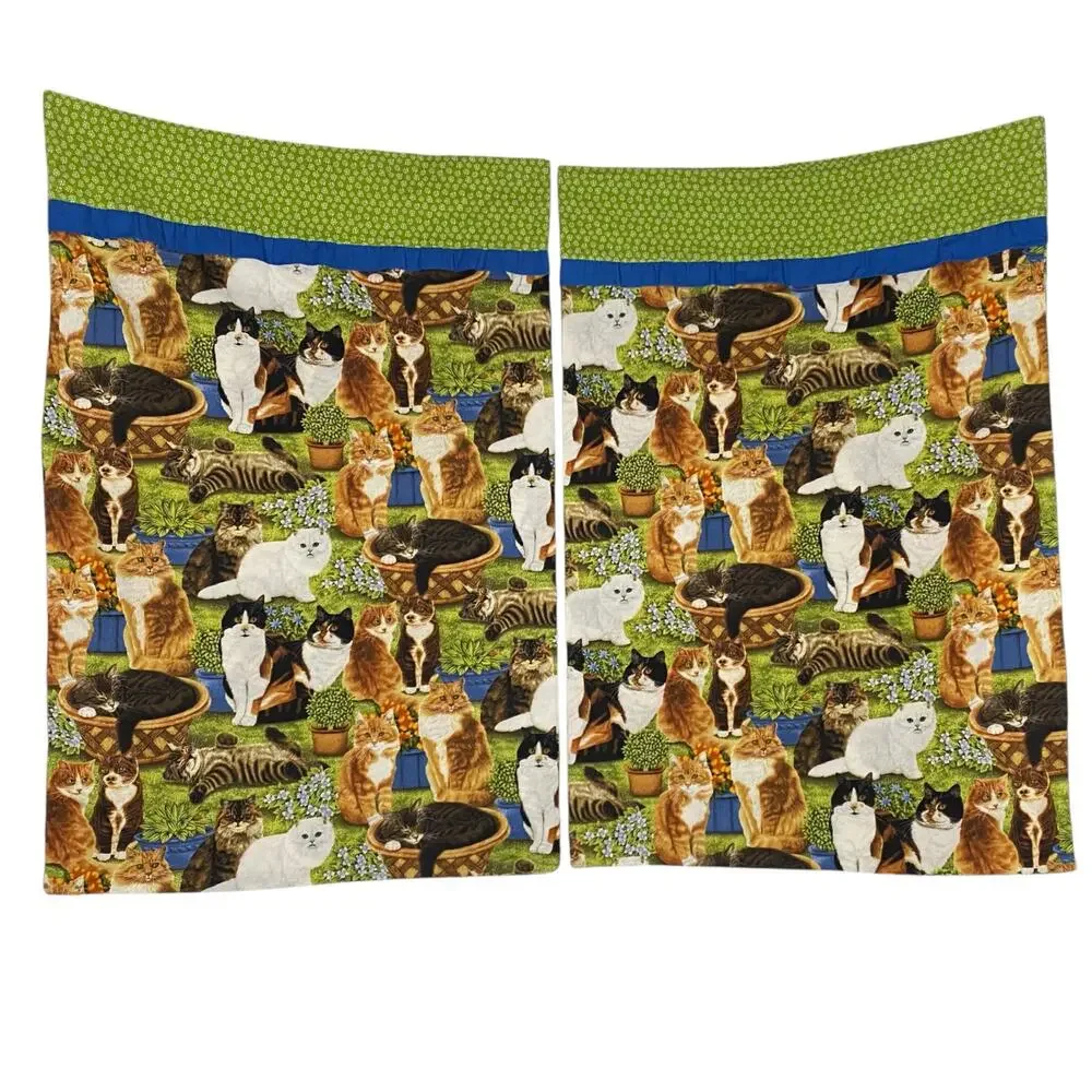 Handmade Cat Pillowcase Green Persian Tiger Tuxedo 19x29 S/Q Lot of 2 Farmhouse